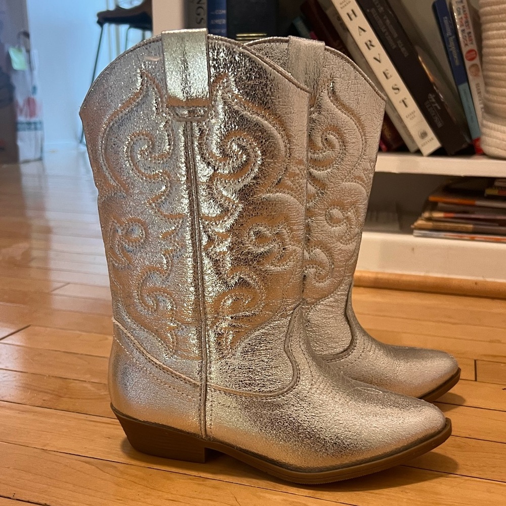 Tucker + Tate Metallic Silver Girls Cowboy Boots
